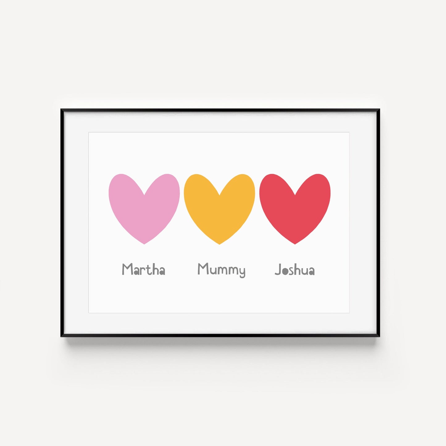 Personalised Hearts Family Print in Pink