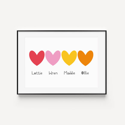 Personalised Hearts Family Print in Pink