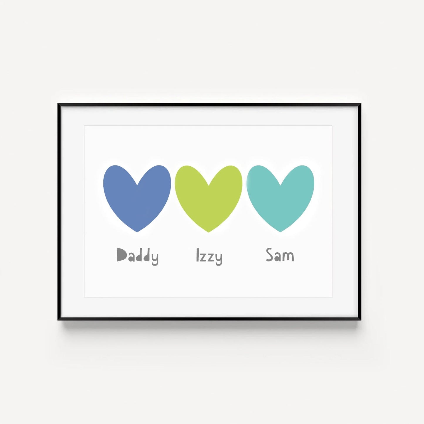 Personalised Hearts Family Print in Blue