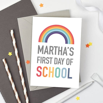 Personalised Rainbow First Day of Nursery Card