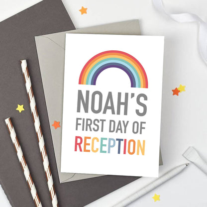 Personalised Rainbow First Day of Nursery Card