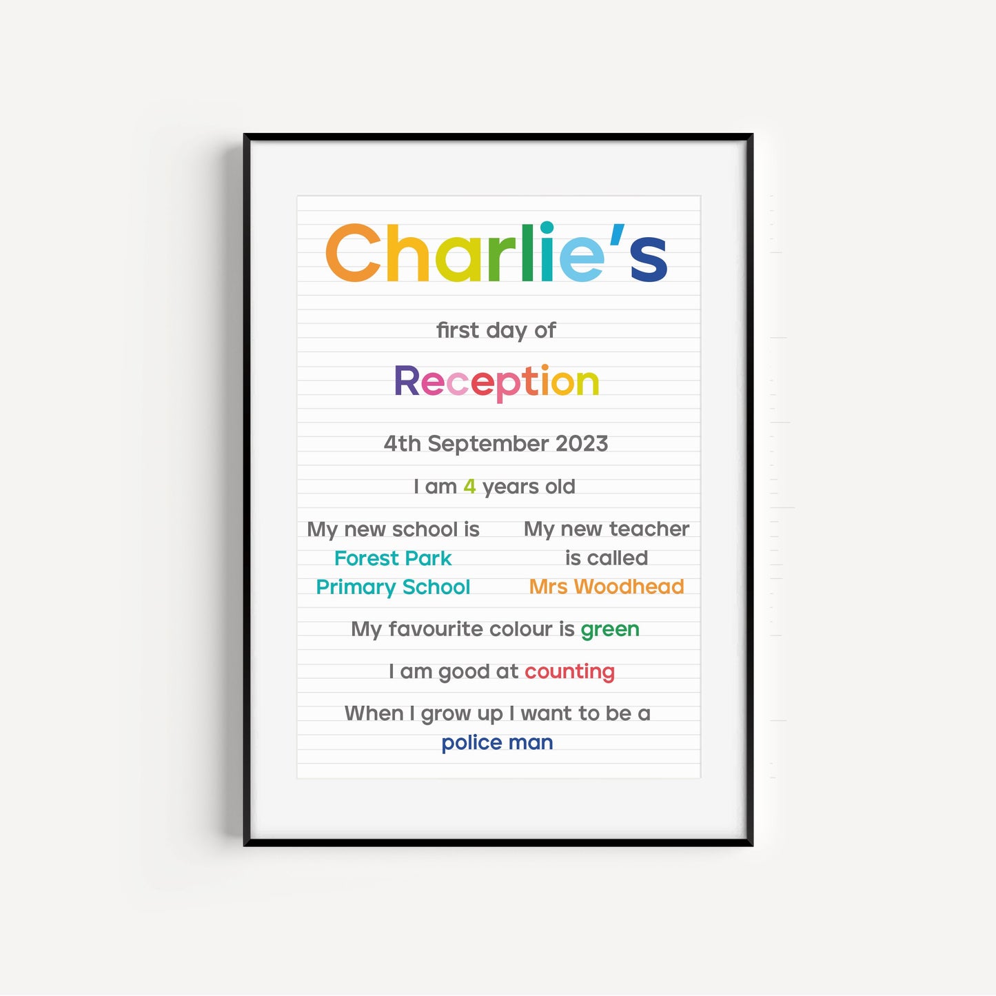 Personalised First Day at School Print