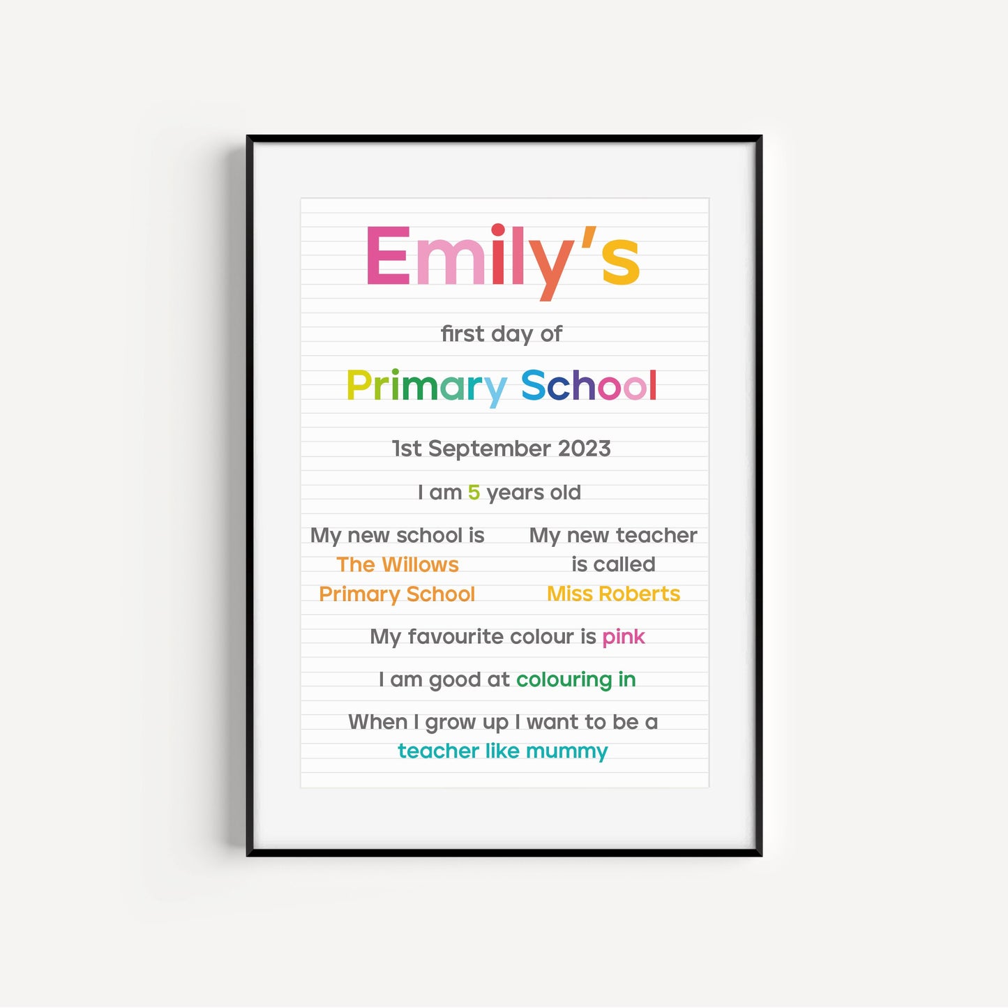 Personalised First Day at School Print