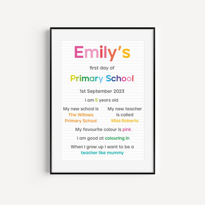 Personalised First Day at School Print