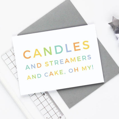 Candles and Streamers and Cake Birthday Card - Studio 9 Ltd