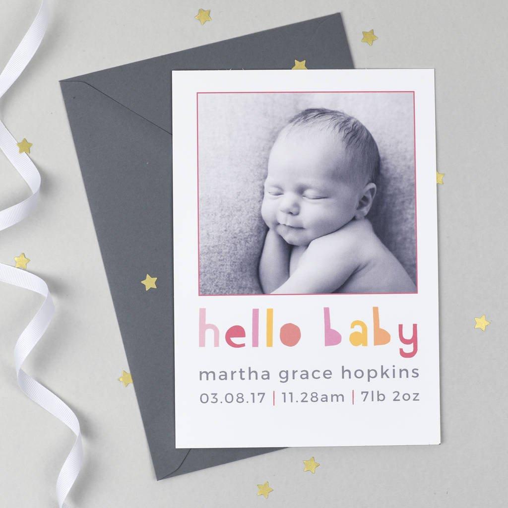 Personalised 'Hello Baby' Photo Birth Announcements - Studio 9 Ltd